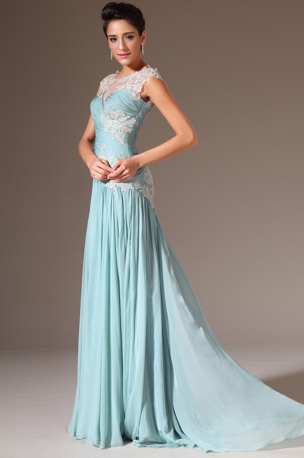 Handmade Appliqued Chiffon Gowns For Prom Elegant O-neck A-line Long Evening Dresses Luxury Special Occasion Dresses