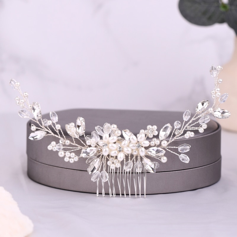 Kristal Rhinestone çiçek inci saç tarak kafa Tiara saç tokası kadınlar için gelin parti düğün gelin saç aksesuarları takı