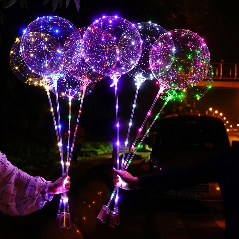 10 Pack LED Light Up Bobo 20Inch Clear Helium Balloons Glow Bubble With String Lights for Christmas Wedding Birthday Party Decor