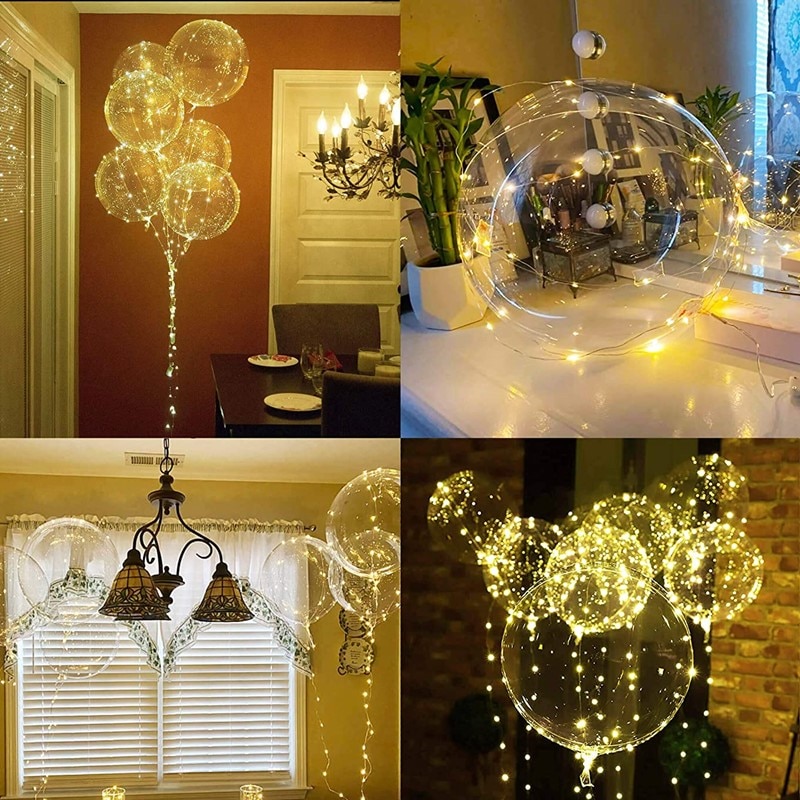 10 Pack LED Light Up Bobo 20Inch Clear Helium Balloons Glow Bubble With String Lights for Christmas Wedding Birthday Party Decor