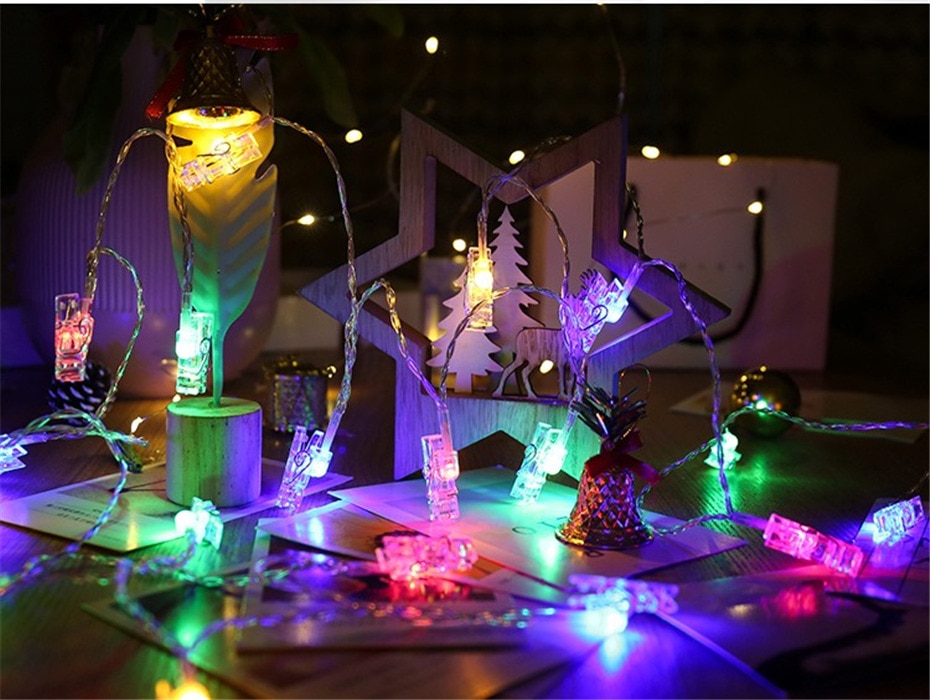 Pegs String Lights LED Clip Cards Photos Holder Bright Fairy Lights Christmas Wedding Birthday Party Valentine's day Decoration