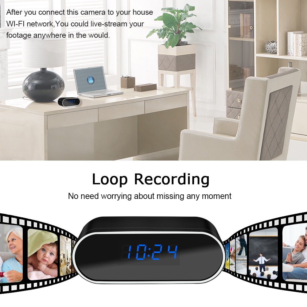 Mini Camera Clock HD WIFI Control Secret IR Night Vision View Alarm DVR Camcorder Recorder Home Surveillance Security Camera