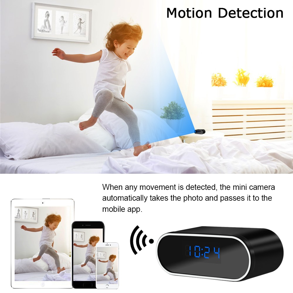 Mini Camera Clock HD WIFI Control Secret IR Night Vision View Alarm DVR Camcorder Recorder Home Surveillance Security Camera