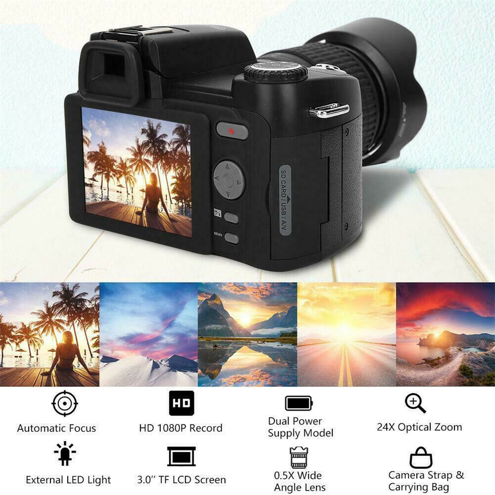 NEW 24X Optical Zoom Digital Camera SLR DSLR 33MP Photographic Photo Recorder Auto Focus 1080P Video Camcorder Wide Angle 3 Lens