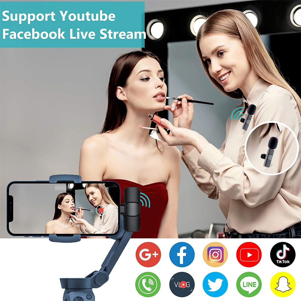 Kablosuz Lavalier mikrofon taşınabilir ses Video kayıt Mini mikrofon iPhone için Android Facebook Youtube canlı yayın oyunları