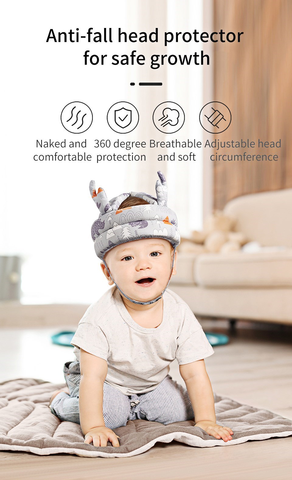 AIBEDILA Cotton Infant Toddler Safety Helmet Baby Headgea Protecti Toddler Anti-fall Pad Children Learn To Walk Crash Cap AB5121