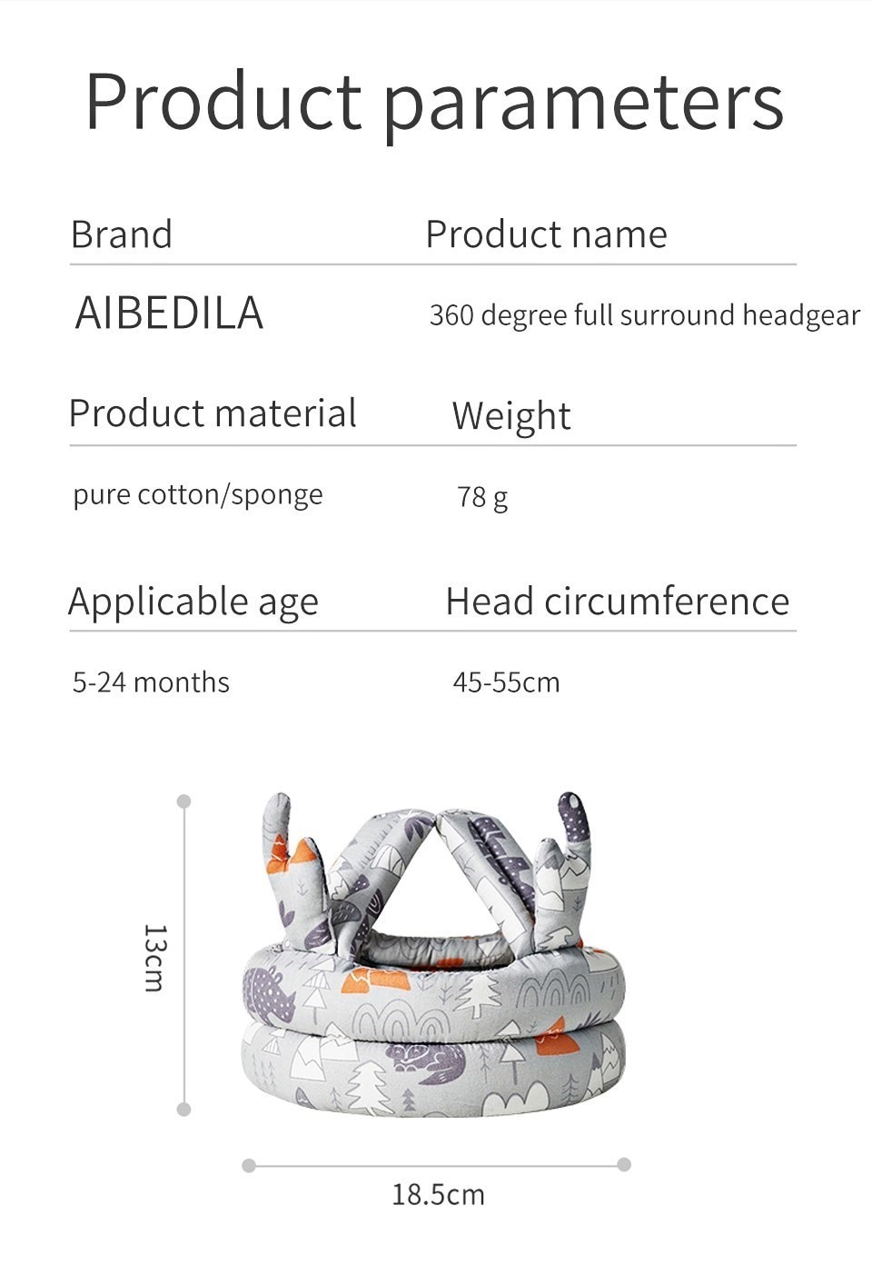 AIBEDILA Cotton Infant Toddler Safety Helmet Baby Headgea Protecti Toddler Anti-fall Pad Children Learn To Walk Crash Cap AB5121