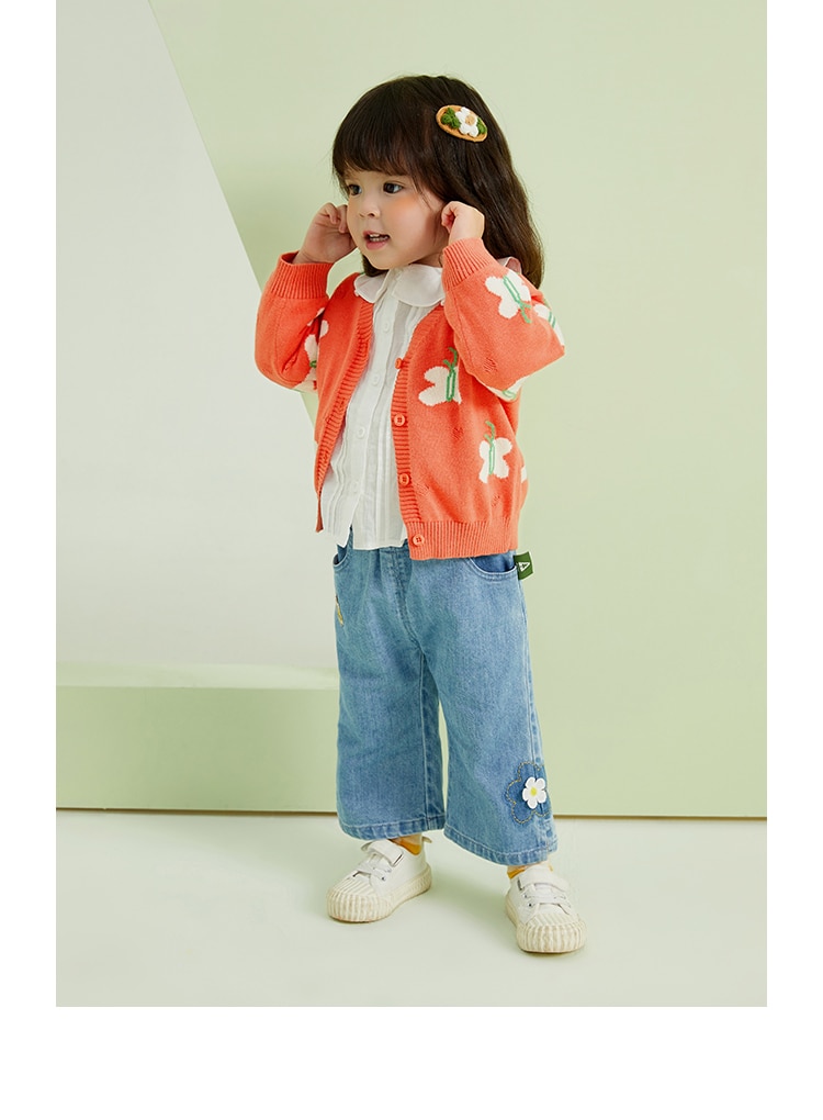 Amila Baby Girls Denim Pants 2023 Spring New Cute Cartoon Print Blue Jeans Casual Fashion Bell-bottom Trousers Kids Clothing