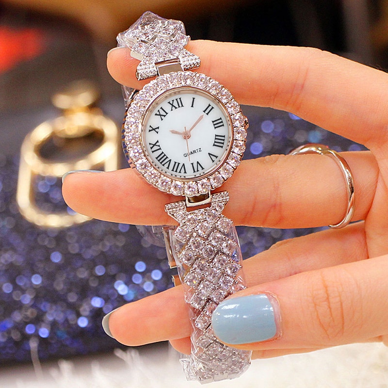 H11 Fashion Roman Pattern Diamond Ladies Watch for women Quartz Women's Watch Girls Lady Clock Bracelet Chains Free Shipping