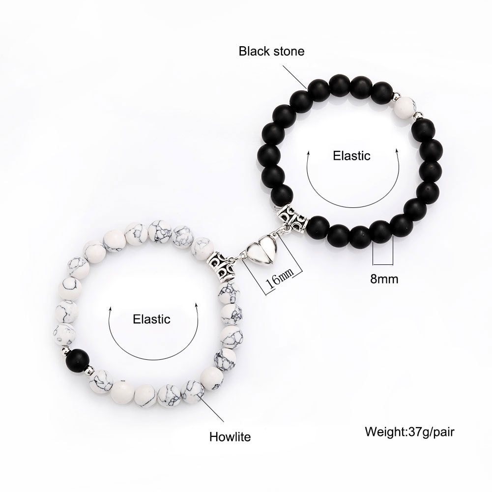 Magnet Couple Bracelets for Woman Men Romantic Heart Matching Lovers Natural Stone Beads Yoga Bracelet Valentine Gift Jewelry