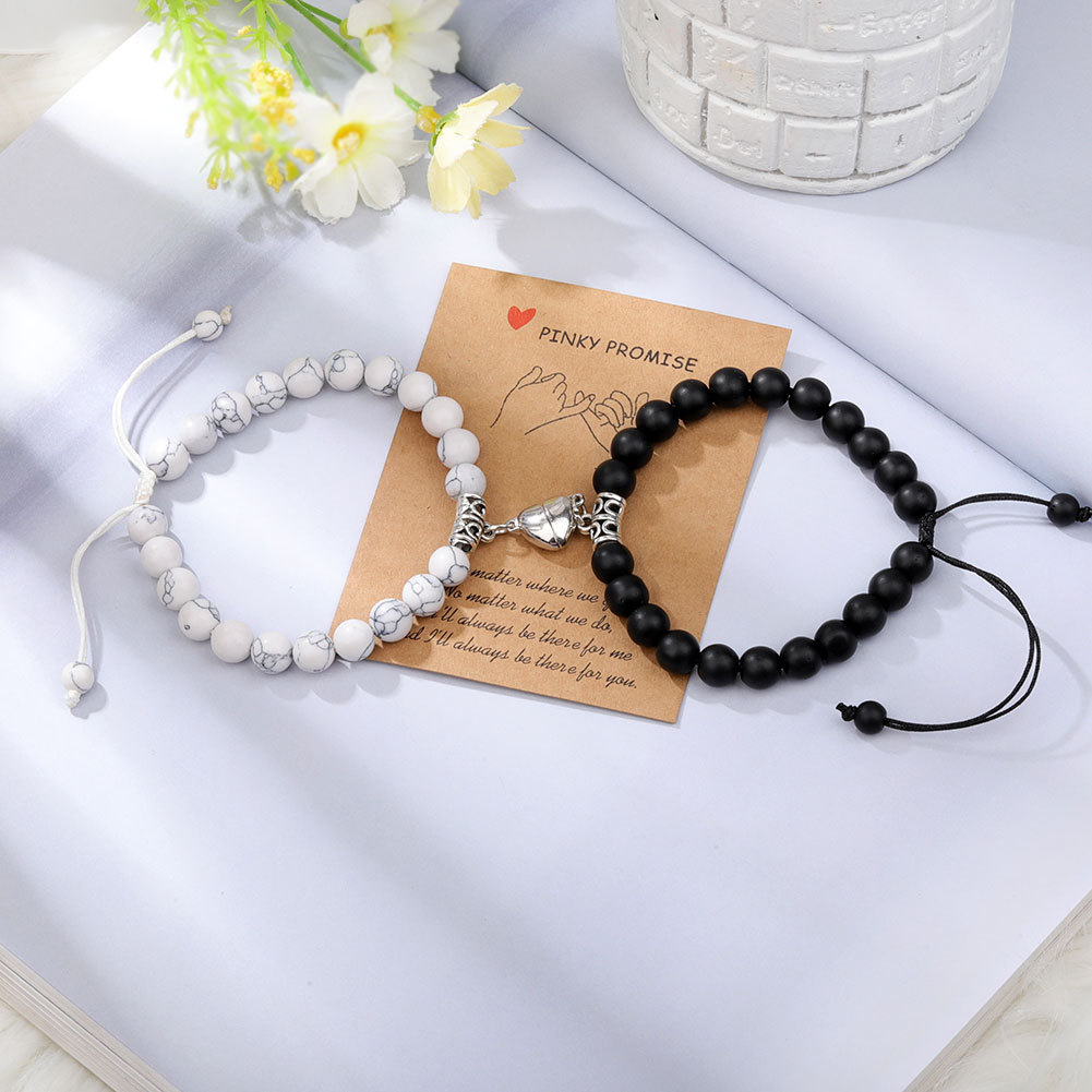 Magnet Couple Bracelets for Woman Men Romantic Heart Matching Lovers Natural Stone Beads Yoga Bracelet Valentine Gift Jewelry