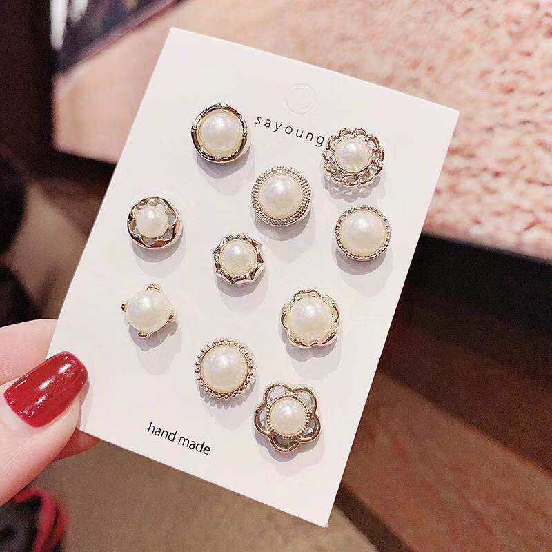 5/10Pc/Pack Cute Enamel Brooches Pins Pearl Neckline Small Collar Lapel Pin Buckle Hijab Fixed Clothes Brooch Scarf Jewelry Sets