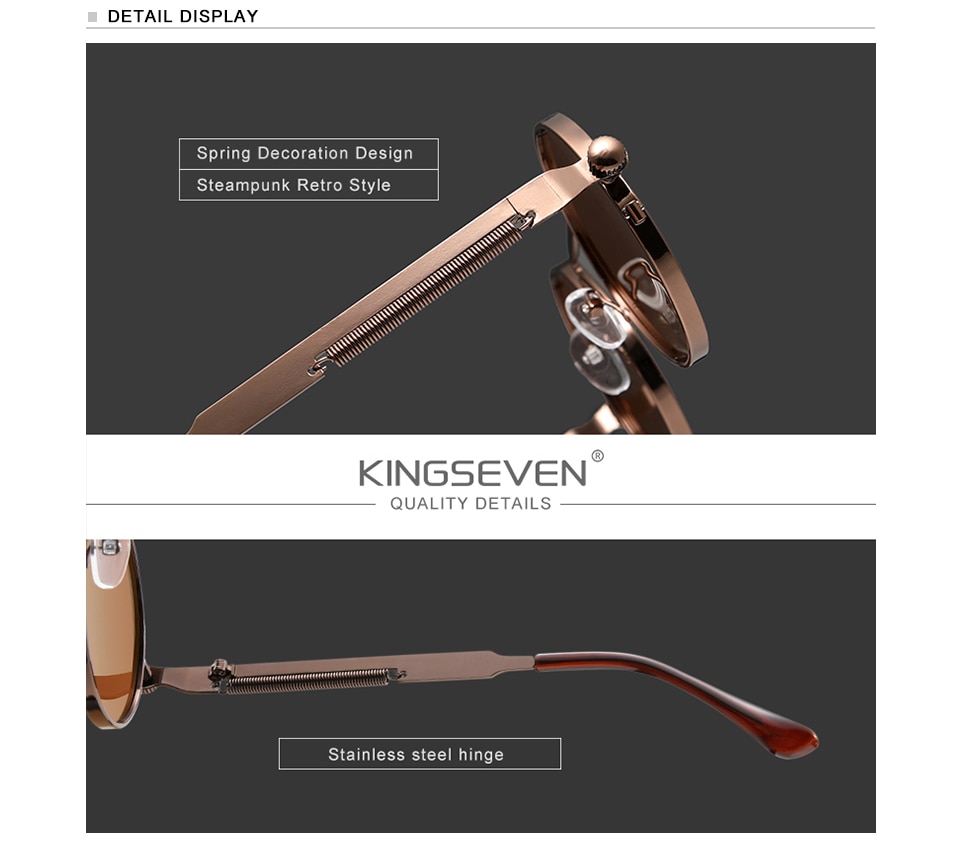 KINGSEVEN High Quality Gothic Steampunk Sunglasses Polarized Men Women Brand Designer Vintage Round Metal Frame Sun Glasses