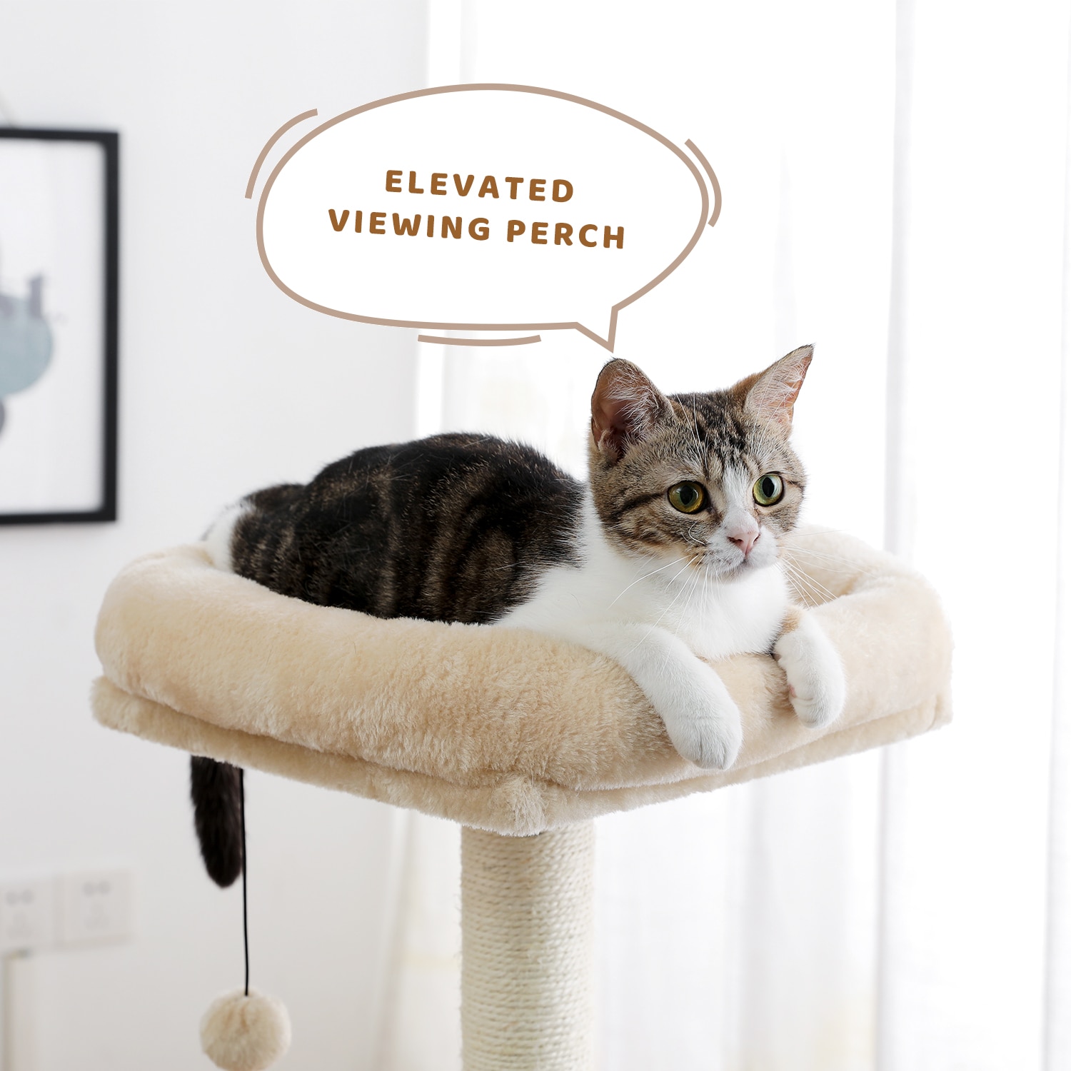 NEW Wood Cat Tree Multilevel Cat Towel with Sisal Scratching Posts Modern Rest House Condo Spacious Hammock Cozy Top Perch and B