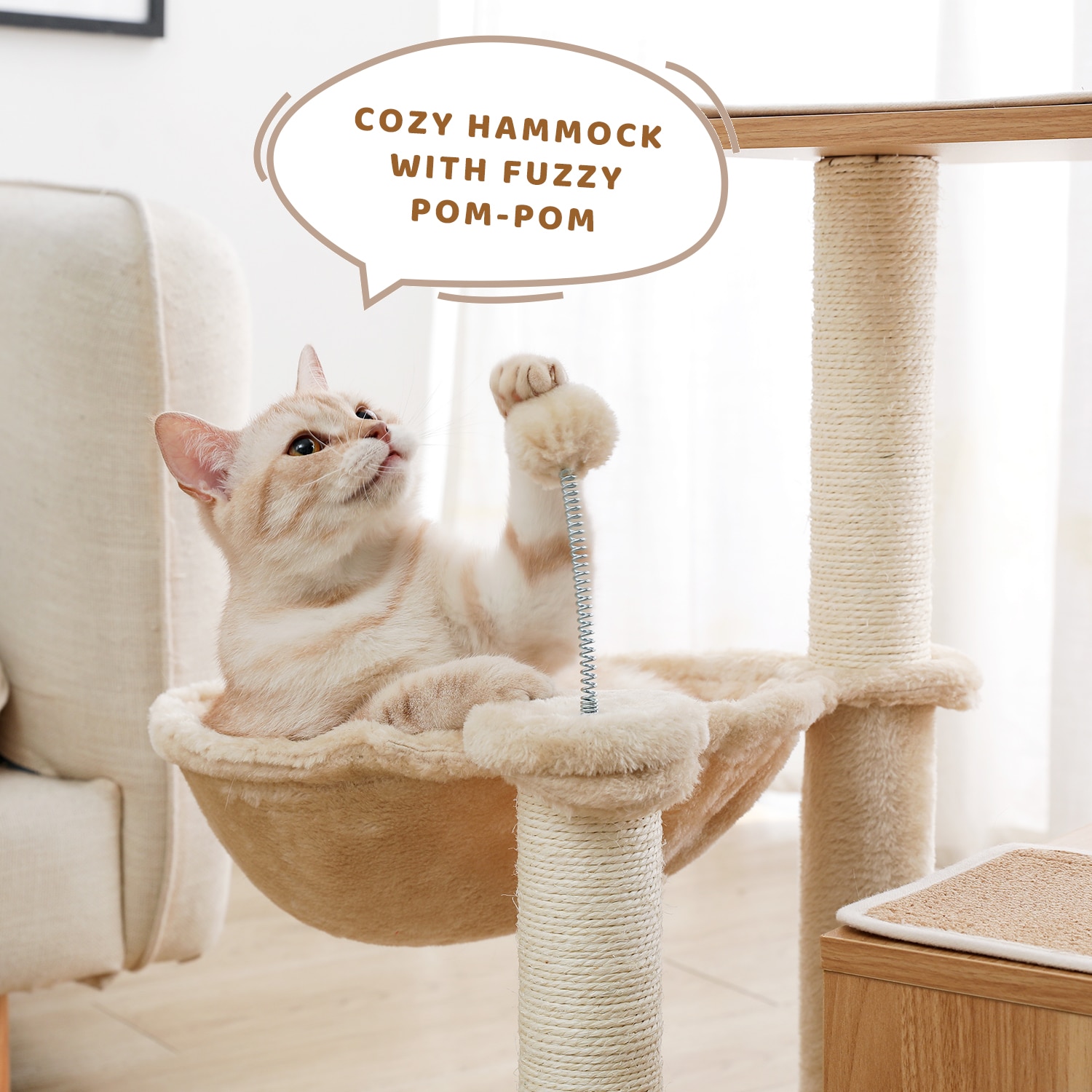 NEW Wood Cat Tree Multilevel Cat Towel with Sisal Scratching Posts Modern Rest House Condo Spacious Hammock Cozy Top Perch and B