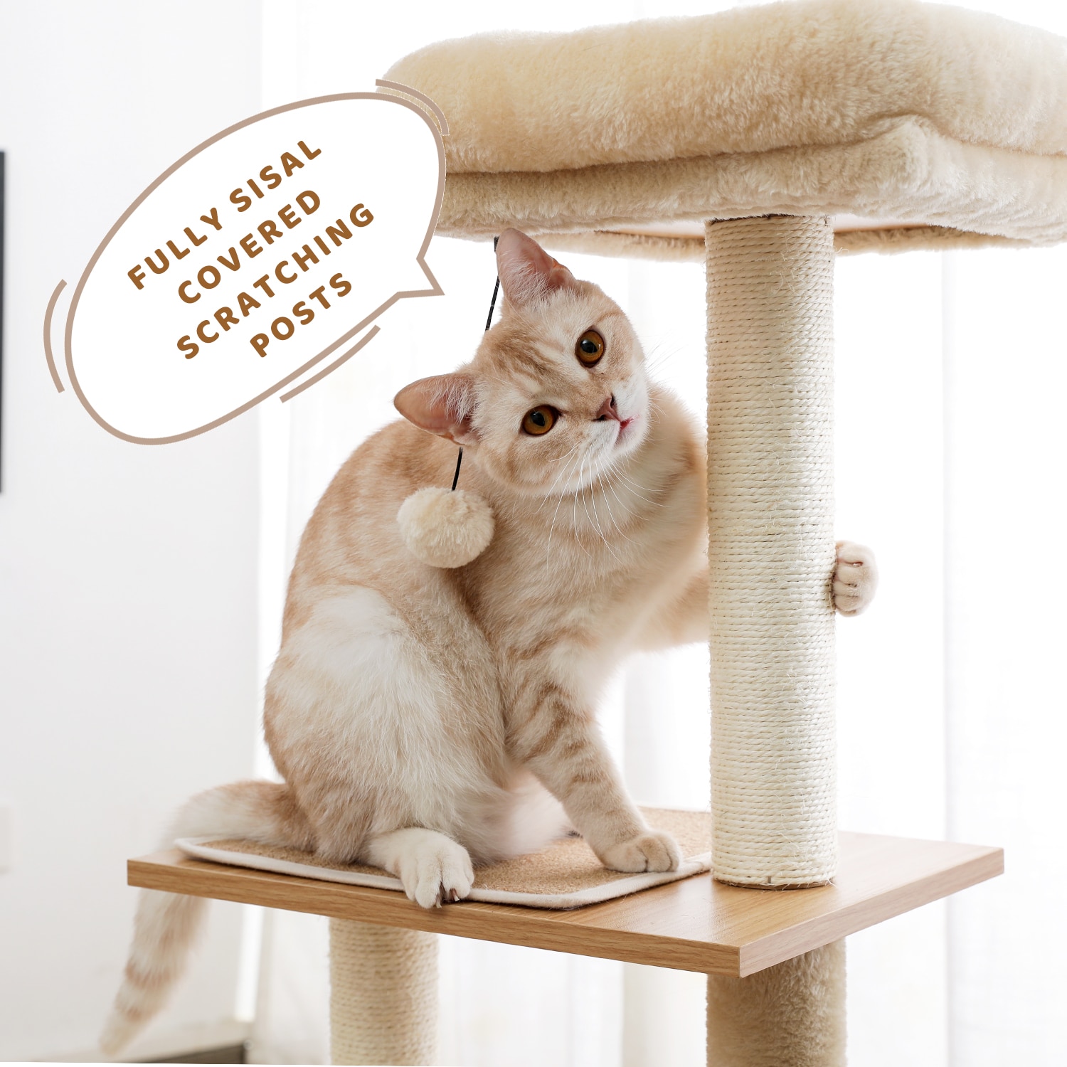 NEW Wood Cat Tree Multilevel Cat Towel with Sisal Scratching Posts Modern Rest House Condo Spacious Hammock Cozy Top Perch and B