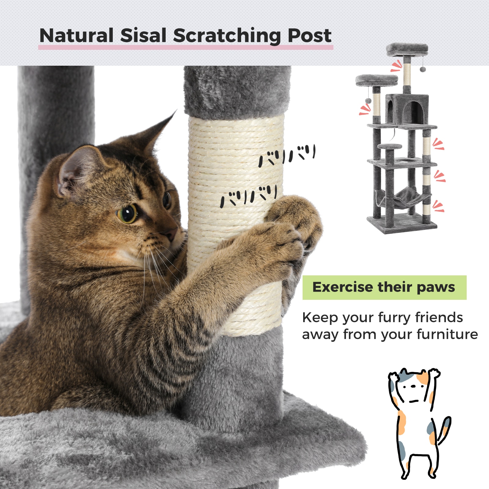 NEW Modern Cat Tree with Scratching Posts Cat Nest Multi-Level Tower Cat Condo Activity Jumping Platform Stable with 2 Balls