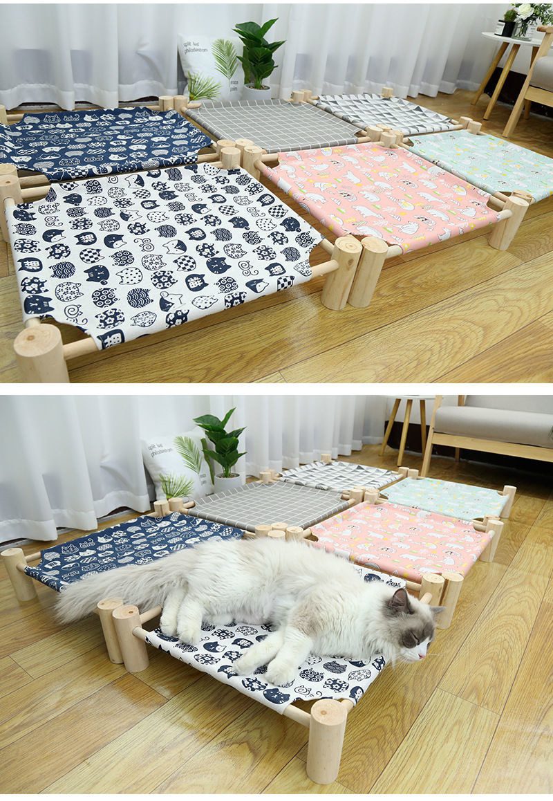 NEW Canvas Cat and Dog Bed Elevated House Cat Solid Wood Hammock Cat Leisure Bed Cat and Dog Universal Durable Pet Household Sup