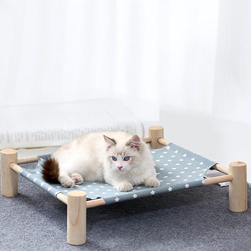 NEW Canvas Cat and Dog Bed Elevated House Cat Solid Wood Hammock Cat Leisure Bed Cat and Dog Universal Durable Pet Household Sup