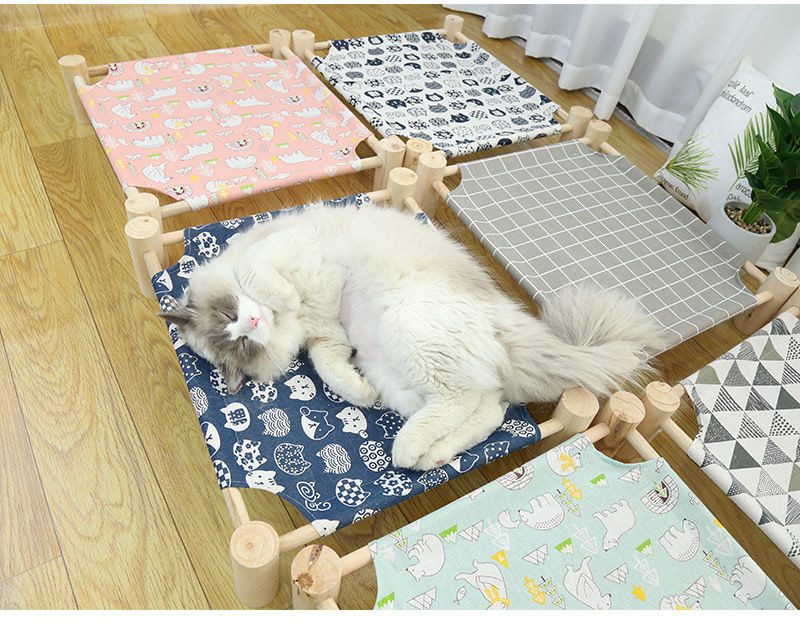 NEW Canvas Cat and Dog Bed Elevated House Cat Solid Wood Hammock Cat Leisure Bed Cat and Dog Universal Durable Pet Household Sup