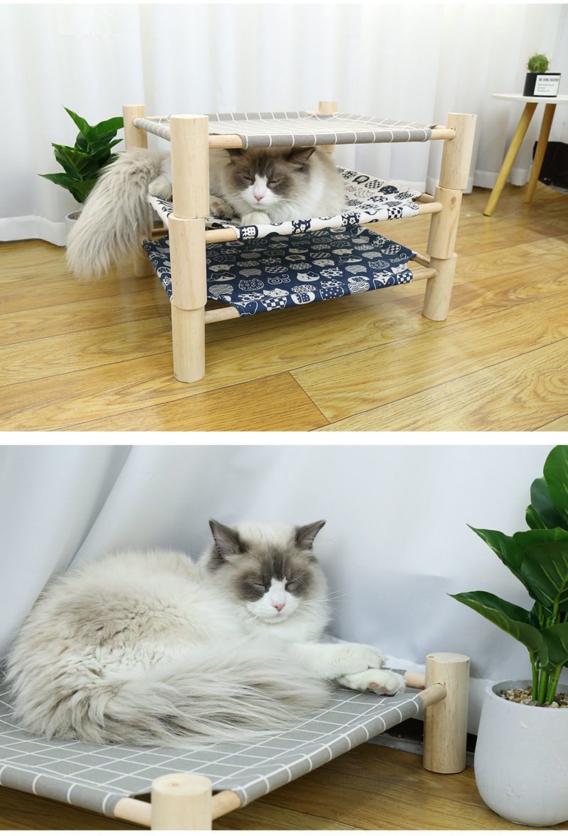 NEW Canvas Cat and Dog Bed Elevated House Cat Solid Wood Hammock Cat Leisure Bed Cat and Dog Universal Durable Pet Household Sup