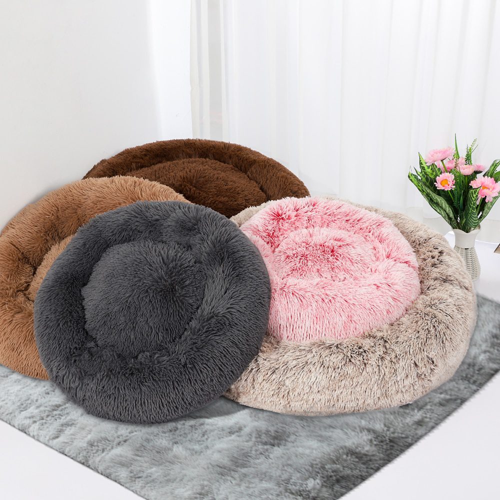 NEW Fluffy Donut Dog Bed Xxl Warm Soft Long Plush Pet Cushion Dog House Cat Bed Washable Pet Sofa Mat Calming Samll Large Dog B