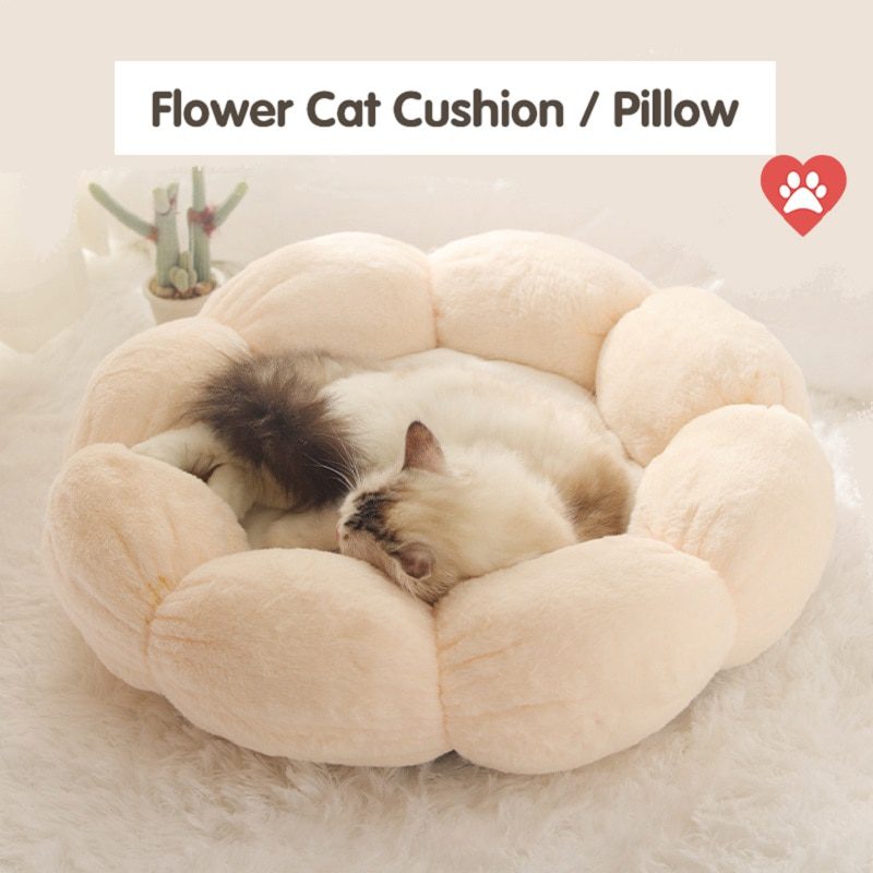 NEW Flower Shaped Cat Bed Indoor Cozy Pet Beds Ultra Soft Plush Dog Basket Sunbed Warm Self-Warming House Sleeping Bag Cushion M