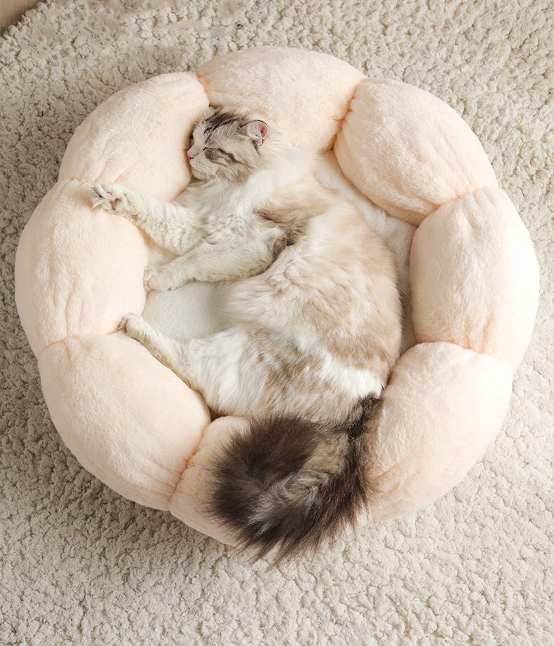 NEW Flower Shaped Cat Bed Indoor Cozy Pet Beds Ultra Soft Plush Dog Basket Sunbed Warm Self-Warming House Sleeping Bag Cushion M