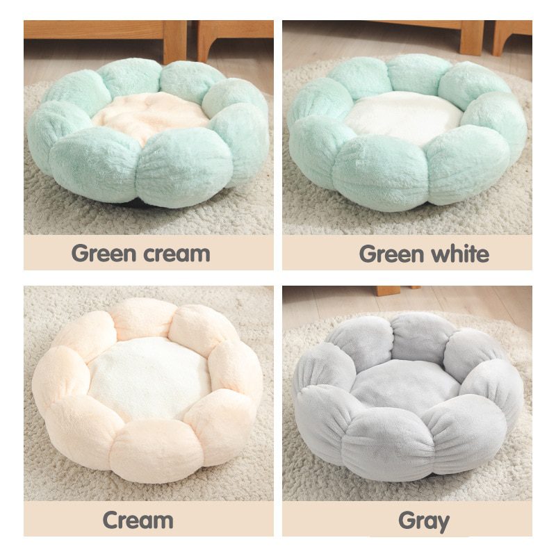 NEW Flower Shaped Cat Bed Indoor Cozy Pet Beds Ultra Soft Plush Dog Basket Sunbed Warm Self-Warming House Sleeping Bag Cushion M