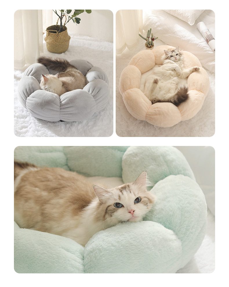 NEW Flower Shaped Cat Bed Indoor Cozy Pet Beds Ultra Soft Plush Dog Basket Sunbed Warm Self-Warming House Sleeping Bag Cushion M