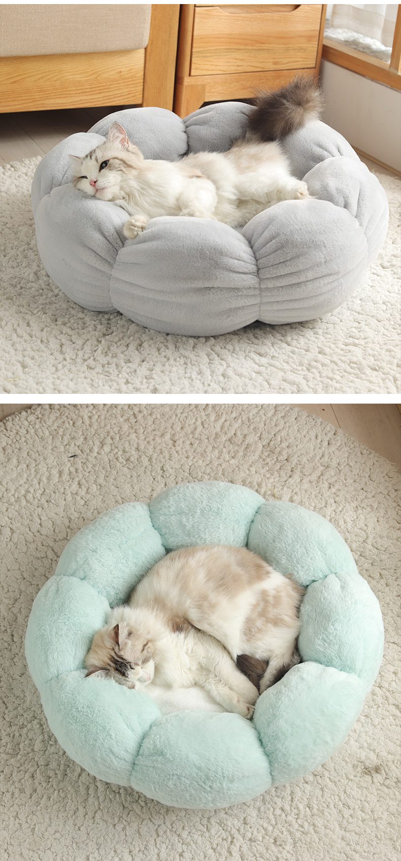 NEW Flower Shaped Cat Bed Indoor Cozy Pet Beds Ultra Soft Plush Dog Basket Sunbed Warm Self-Warming House Sleeping Bag Cushion M