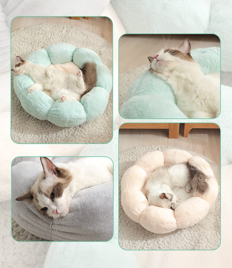 NEW Flower Shaped Cat Bed Indoor Cozy Pet Beds Ultra Soft Plush Dog Basket Sunbed Warm Self-Warming House Sleeping Bag Cushion M