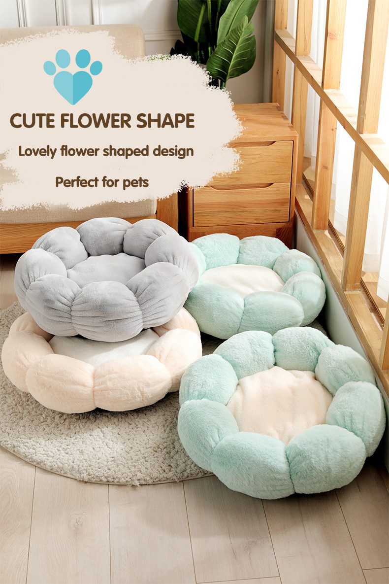 NEW Flower Shaped Cat Bed Indoor Cozy Pet Beds Ultra Soft Plush Dog Basket Sunbed Warm Self-Warming House Sleeping Bag Cushion M