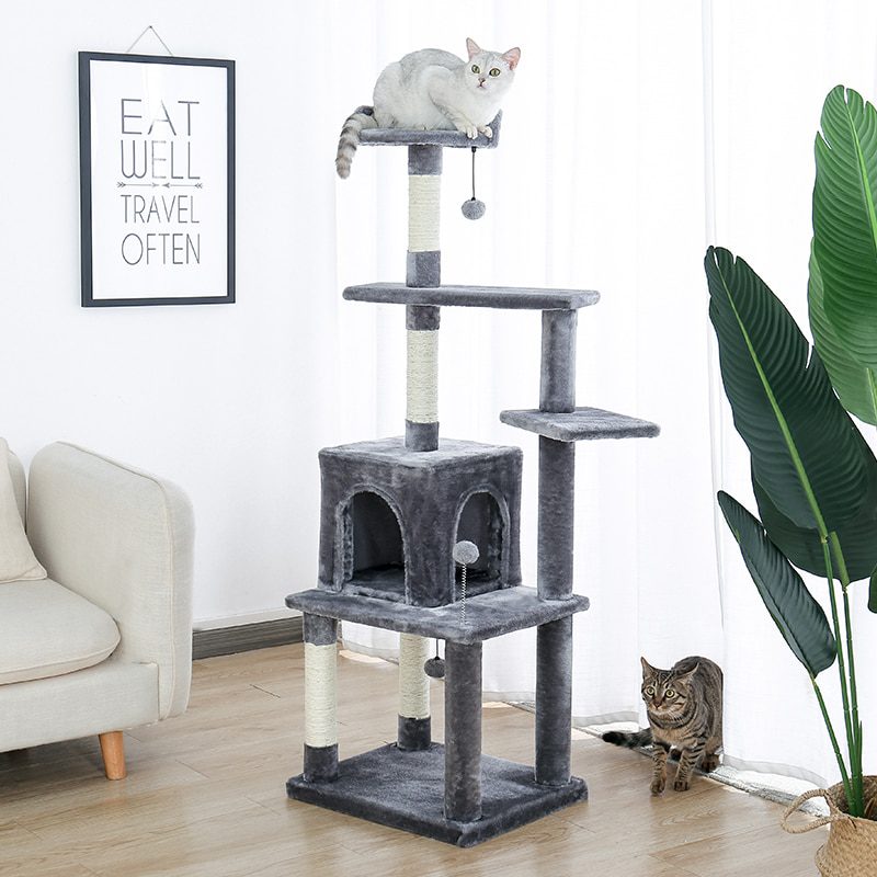 NEW H145 CM Cat Tree With Jump Ladder Cat Pet Scratching Wood Climbing Tree For Cat Climbing Frame Cat Furniture Scratching Post