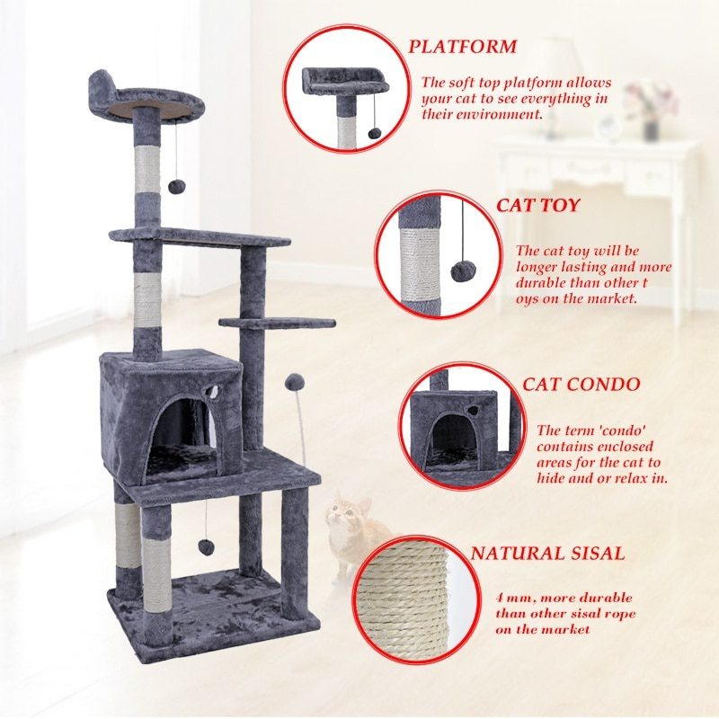 NEW H145 CM Cat Tree With Jump Ladder Cat Pet Scratching Wood Climbing Tree For Cat Climbing Frame Cat Furniture Scratching Post