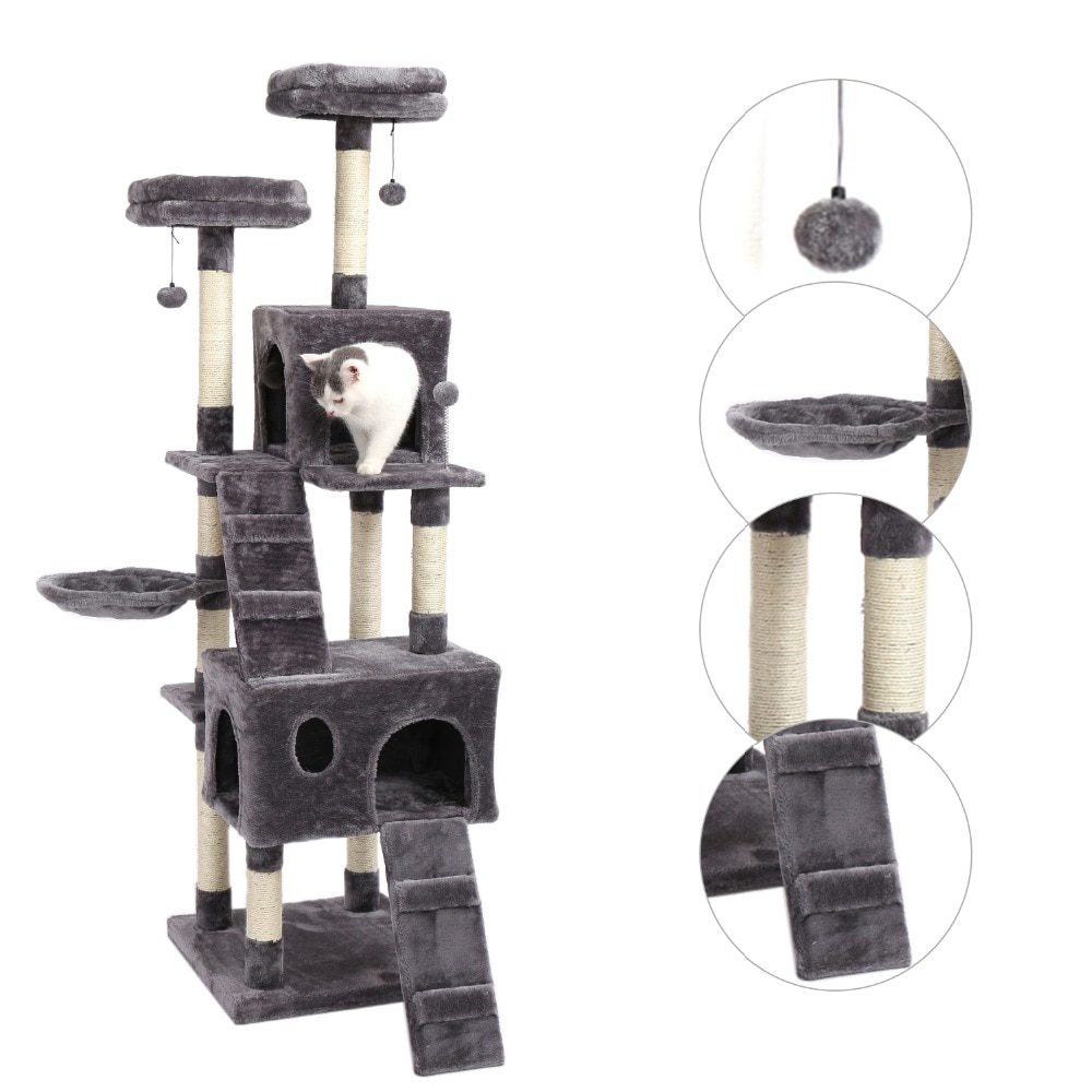 NEW H176cm Pet Cat Tree House Condo Toy Scratching Post for Cats Wood Climbing Tree Cat Tree Towers Furniture Fast Domestic Deli