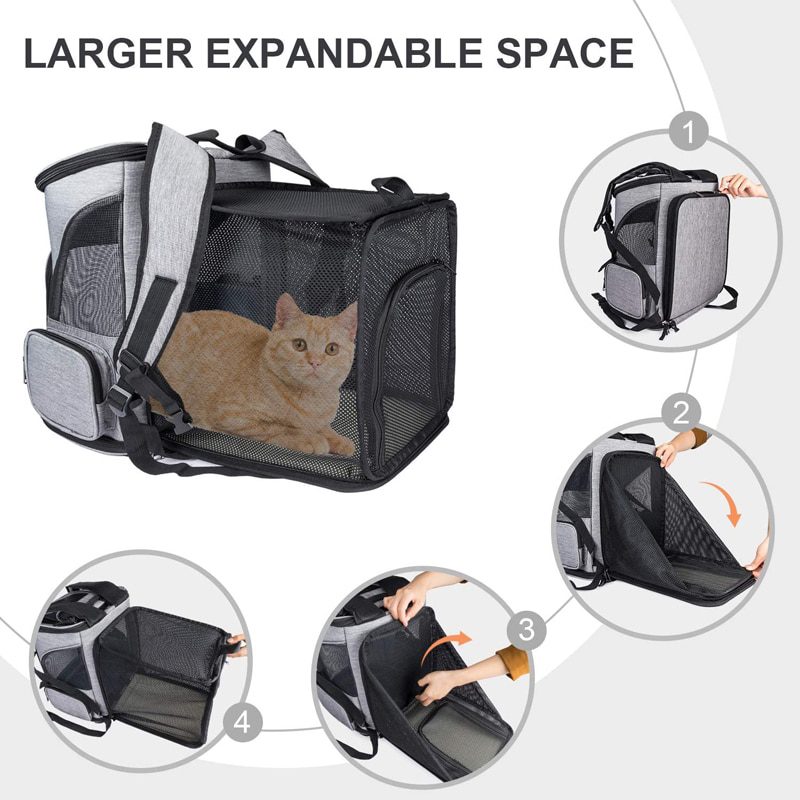 NEW Cat Carrier Backpack Expandable Mesh Breathable Foldable Pet Travel Bags for Small Dogs Cats Rabbits Pet Carrier Backpack Ne