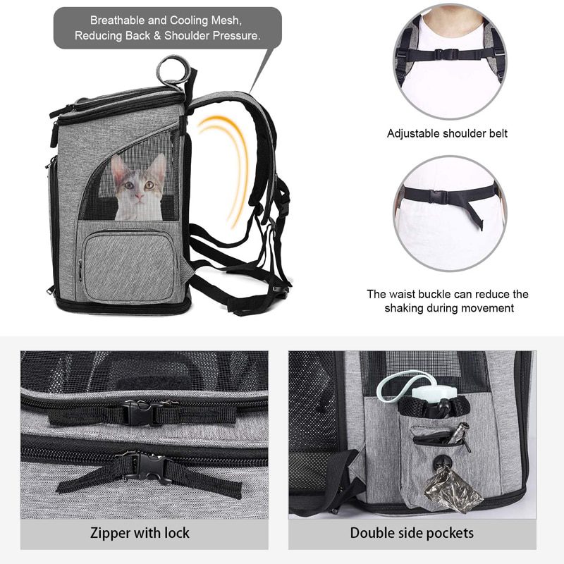 NEW Cat Carrier Backpack Expandable Mesh Breathable Foldable Pet Travel Bags for Small Dogs Cats Rabbits Pet Carrier Backpack Ne