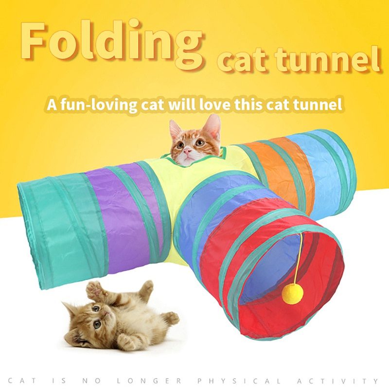 NEW Cat Tunnel for Indoor Cats Large with Play Ball S-Shape 5 Way Collapsible Interactive Peek Hole Pet Tube Toys for Puppy