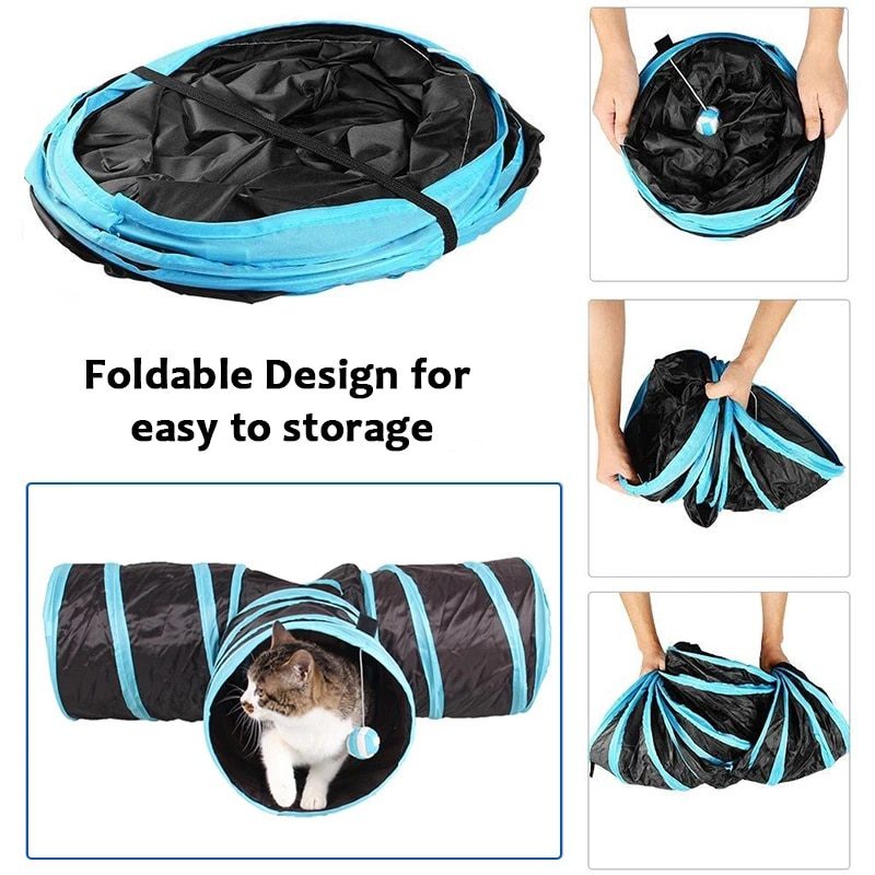 NEW Cat Tunnel for Indoor Cats Large with Play Ball S-Shape 5 Way Collapsible Interactive Peek Hole Pet Tube Toys for Puppy