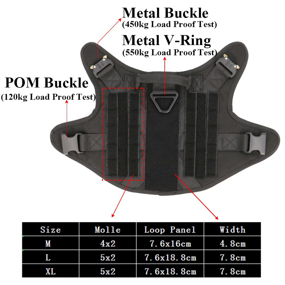 NEW Metal Buckle Tactical Dog Harness MOLLE Pet Train Vest German Shepherd Leash Hound Golden Retriever Labrador Saint Bernard H