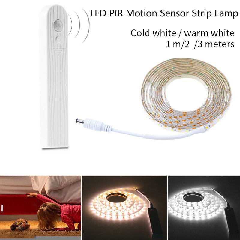 NEW 1/2/3m Kitchen Cabinet Light Tape LED Motion Sensor Strip Light Waterproof Wireless PIR LED Lamp Battery Stairs Wardrobe Lam