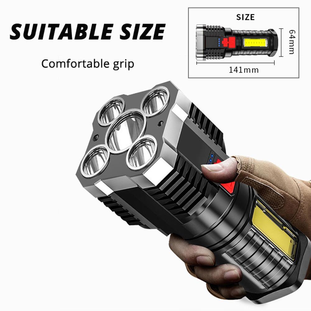 NEW Rechargeable 5-core Super Bright Flashlight Outdoor Multi-function P1000 Led Long-range Flashlight Battery Display COB Light