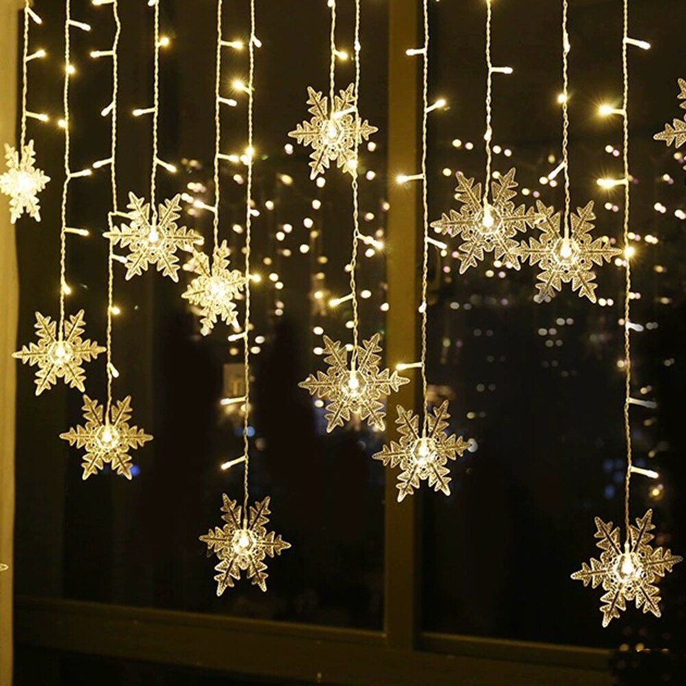 NEW 4m LED Snowflake Icicle Lamp Fairy Curtain String Lights Christmas New Year Garland Lighting Home Wedding Window Decor EU Pl