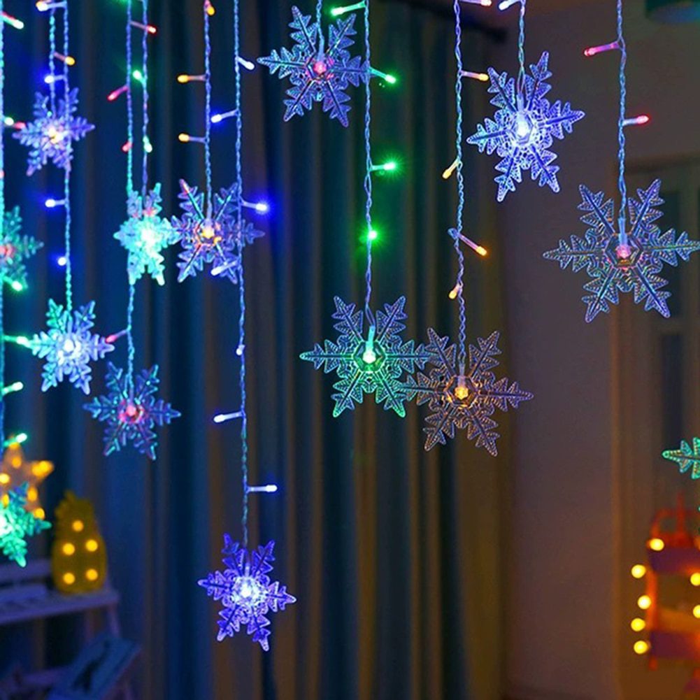 NEW 4m LED Snowflake Icicle Lamp Fairy Curtain String Lights Christmas New Year Garland Lighting Home Wedding Window Decor EU Pl