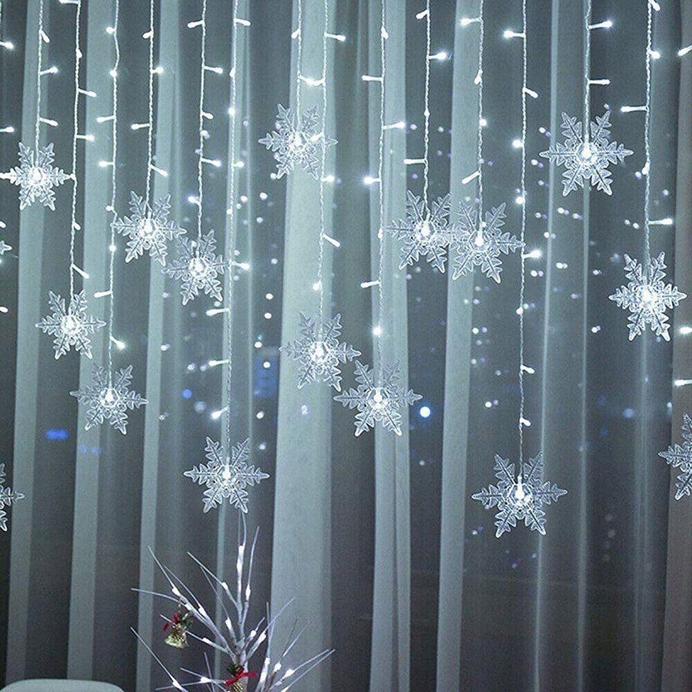 NEW 4m LED Snowflake Icicle Lamp Fairy Curtain String Lights Christmas New Year Garland Lighting Home Wedding Window Decor EU Pl