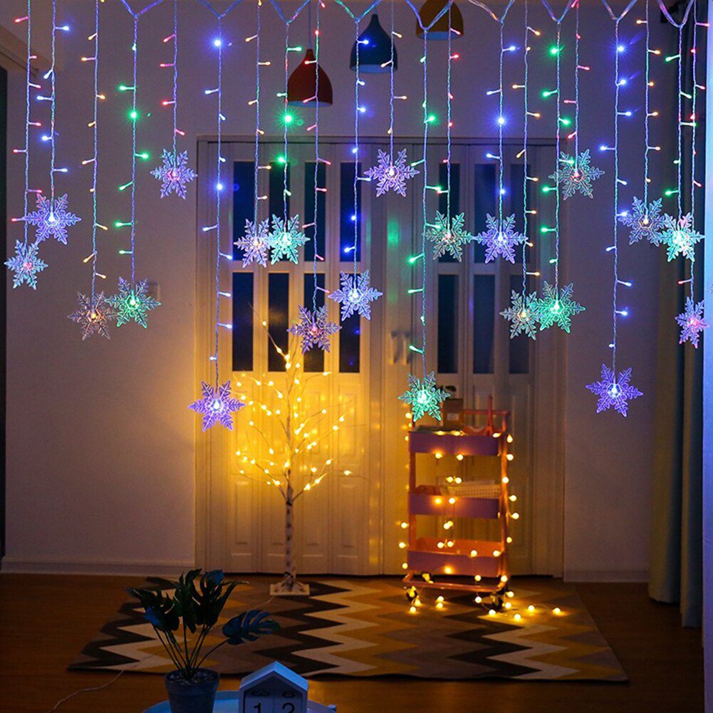 NEW 4m LED Snowflake Icicle Lamp Fairy Curtain String Lights Christmas New Year Garland Lighting Home Wedding Window Decor EU Pl