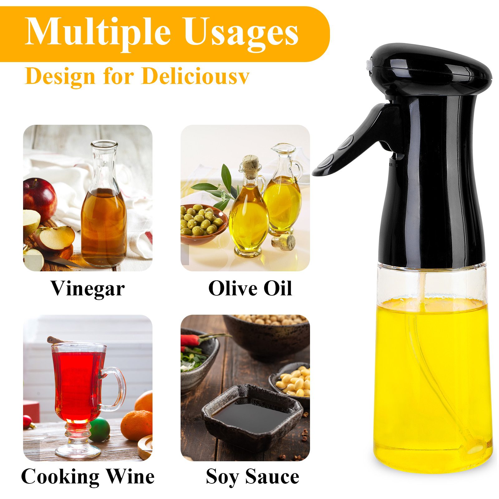 NEW 210ml Oil Spray Bottle Cooking Baking Vinegar Mist Sprayer Barbecue Spray Bottle for Kitchen Cooking BBQ Grilling Roasting