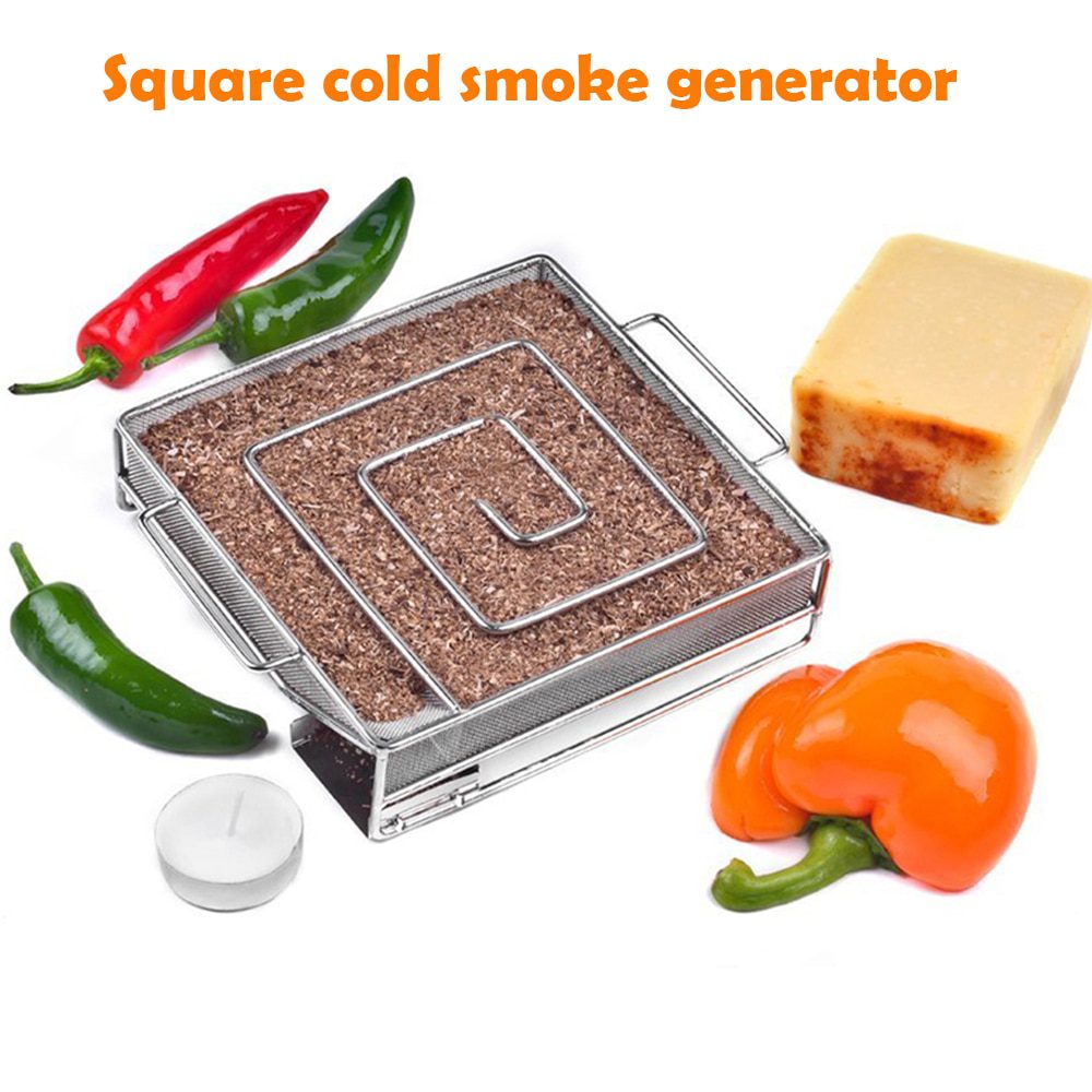 NEW Smoke Generator For BBQ Grill Wood Chip Smoking Box Wood Dust Hot And Cold Smoking Salmon Meat Cooking Stainless Bbq Tools