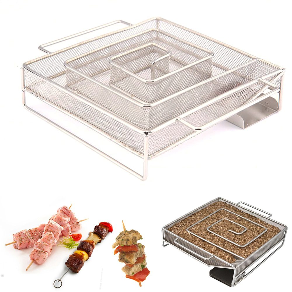 NEW Smoke Generator For BBQ Grill Wood Chip Smoking Box Wood Dust Hot And Cold Smoking Salmon Meat Cooking Stainless Bbq Tools